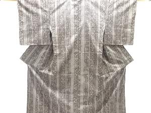 未使用品　縞に花更紗模様織り出し西陣伝承紬着物